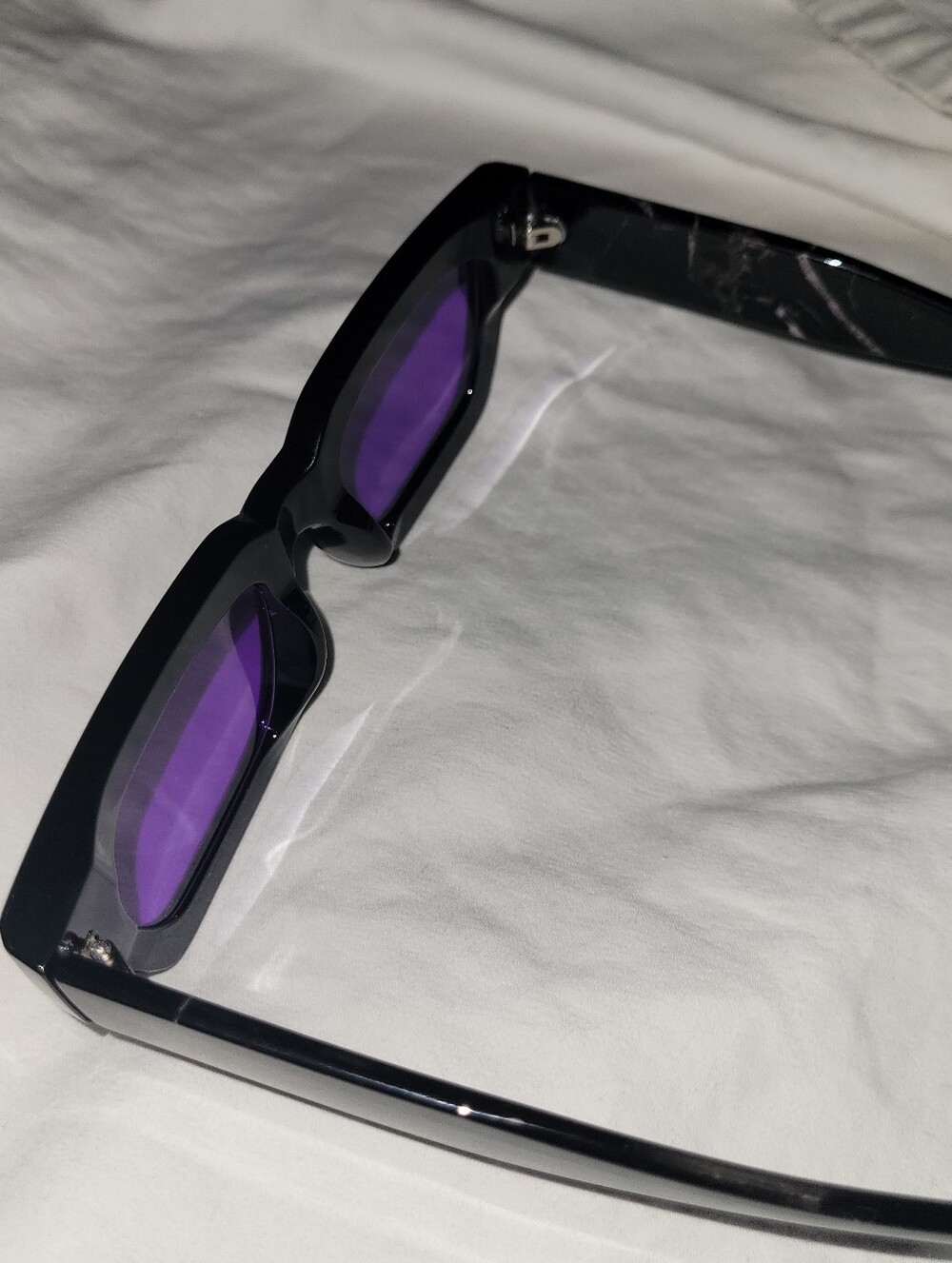 Black Frame Sunglasses with Purple Lenses - Picture 4 of 11